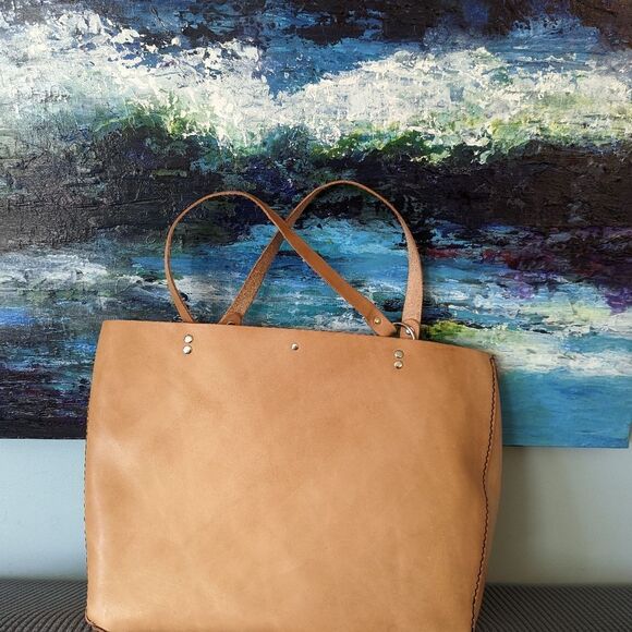 Hand tooled painted leather tote bag - Picture 4 of 7